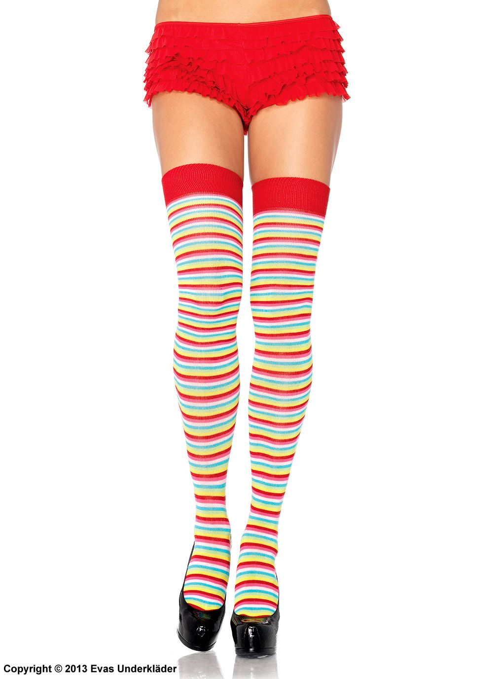 Thigh high stay-ups, colorful stripes